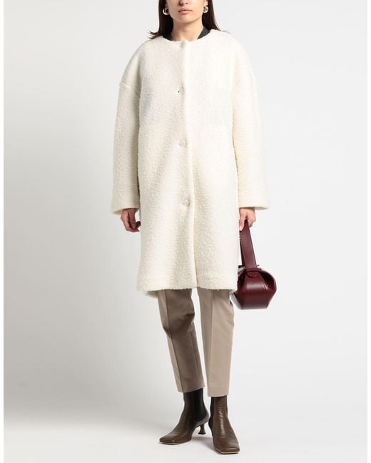 Max Mara White Ivory Coat Polyester, Wool