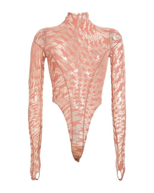 Mugler White Blush Bodysuit Polyamide, Elastane