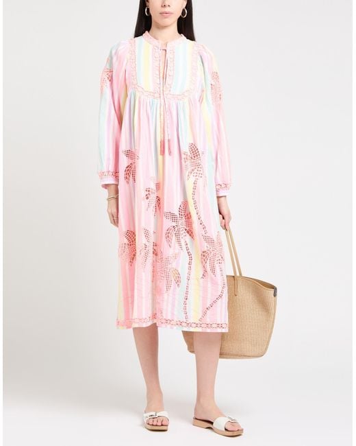 Farm Rio Pink Midi Dress Cotton