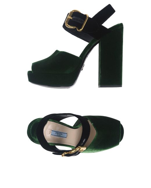 Prada Green Two-Tone Velvet Sandals