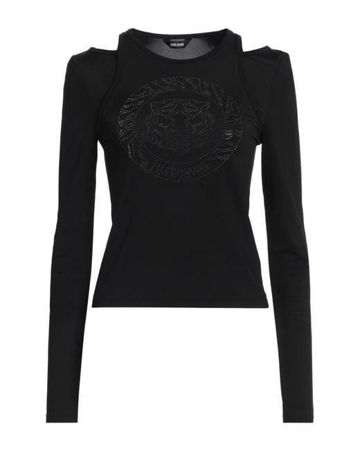 Just Cavalli Black T-Shirt Viscose, Elastane