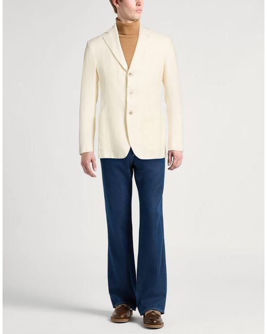 Caruso Natural Ivory Blazer Linen, Wool for men