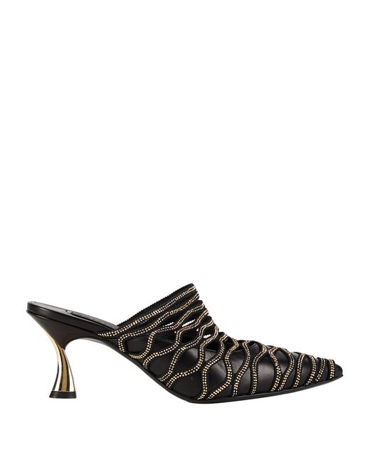 Casadei Black Mules & Clogs Leather, Textile Fibers