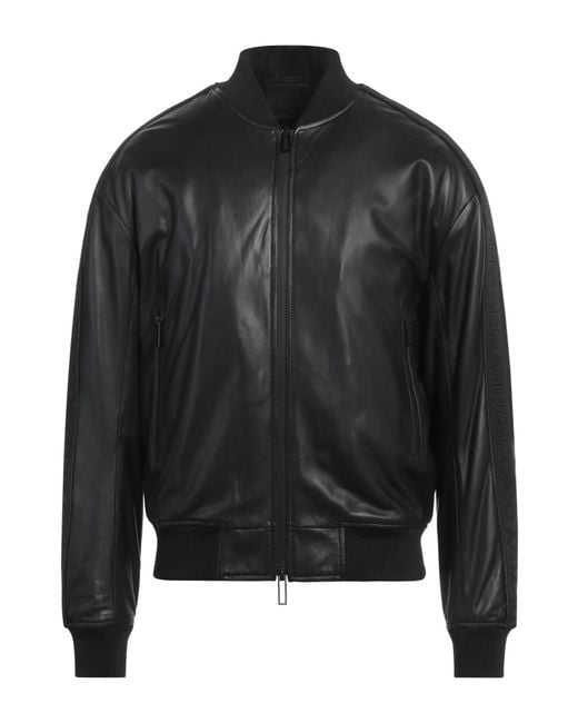 Emporio Armani Black Jacket Lambskin, Polyester, Elastane, Polyamide for men