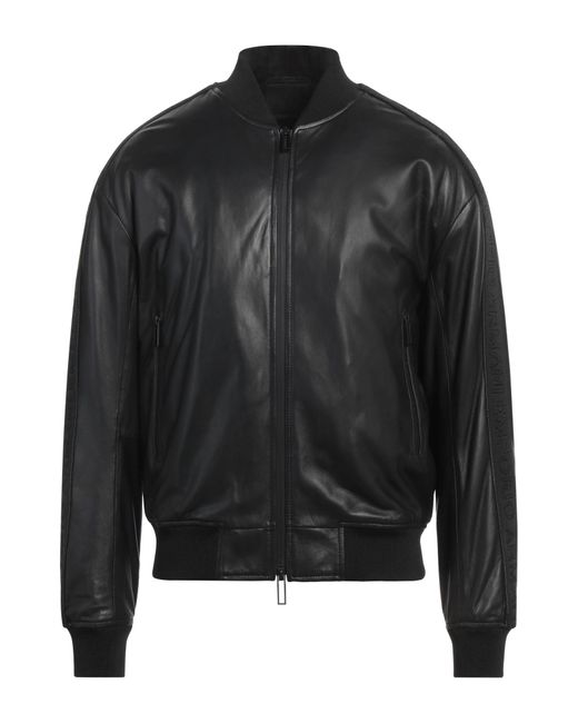 Emporio Armani Black Jacket Lambskin, Polyester, Elastane, Polyamide for men