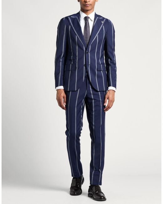Lubiam Blue Suit Virgin Wool, Elastane for men