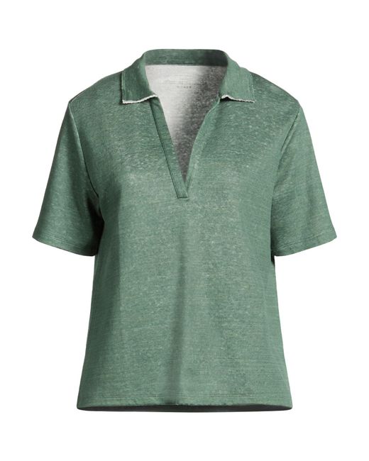 Majestic Filatures Green Dark Polo Shirt Linen