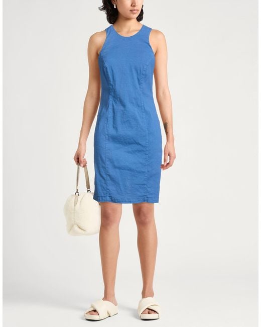 120% Lino Blue Azure Mini Dress Linen, Cotton, Elastane