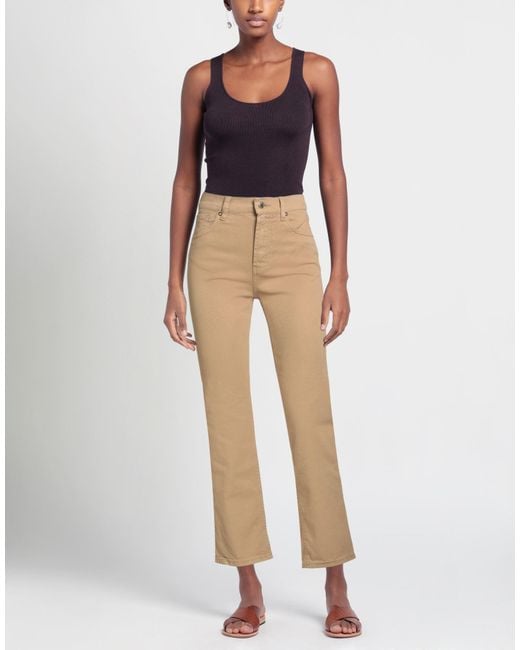 TRUE NYC Natural Camel Pants Cotton, Elastane, Leather