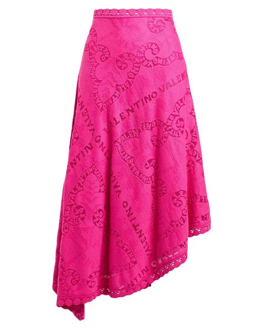 Valentino Garavani Pink Fuchsia Midi Skirt Cotton, Polyamide