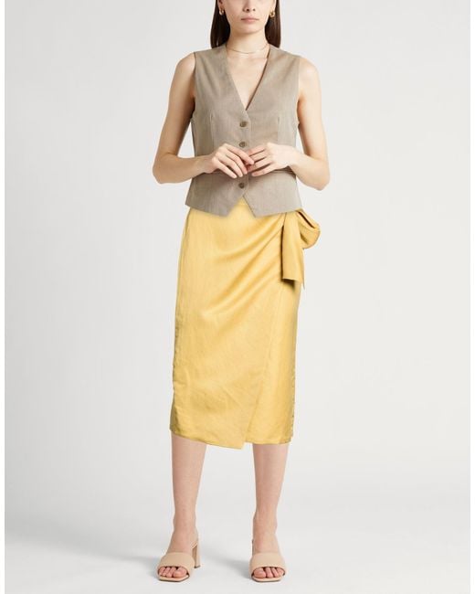 Max Mara Yellow Mustard Midi Skirt Linen, Silk