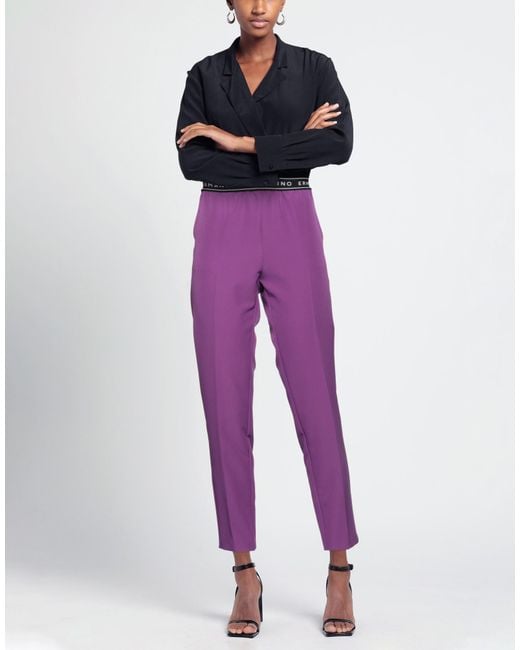 ERMANNO FIRENZE Purple Plum Pants Polyester, Elastane, Polyamide