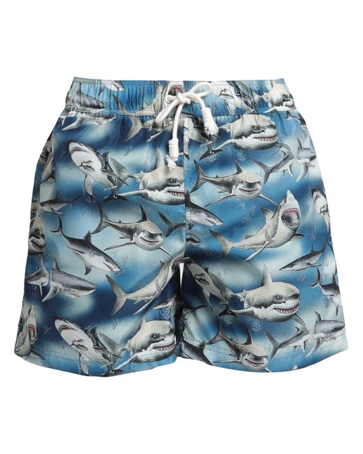 Palm Angels Blue Sharks-print Swim Shorts for men
