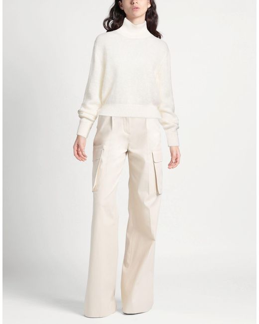 AVOLIO Milano White Ivory Turtleneck Mohair Wool, Silk