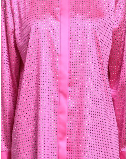 Self-Portrait Pink Selbstporträt-Satin-Hemd mit Strass Fuchsia