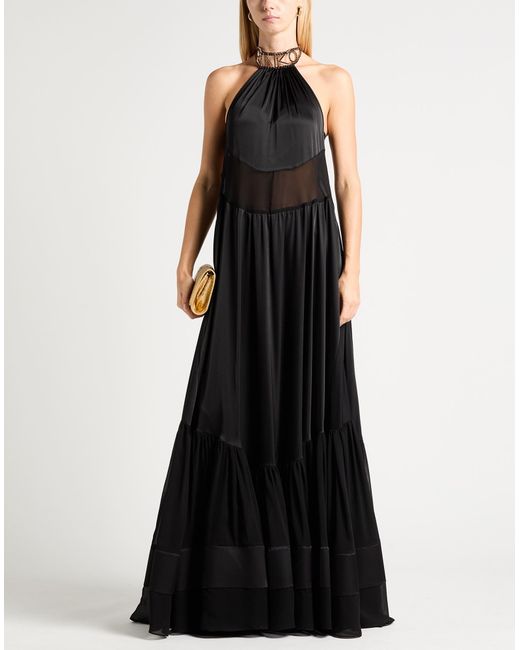 Pinko Black Maxi Dress Polyester, Elastane, Brass