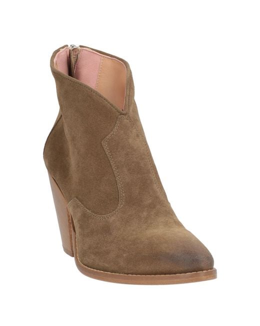 CURIOSITÉ Brown Khaki Ankle Boots Leather
