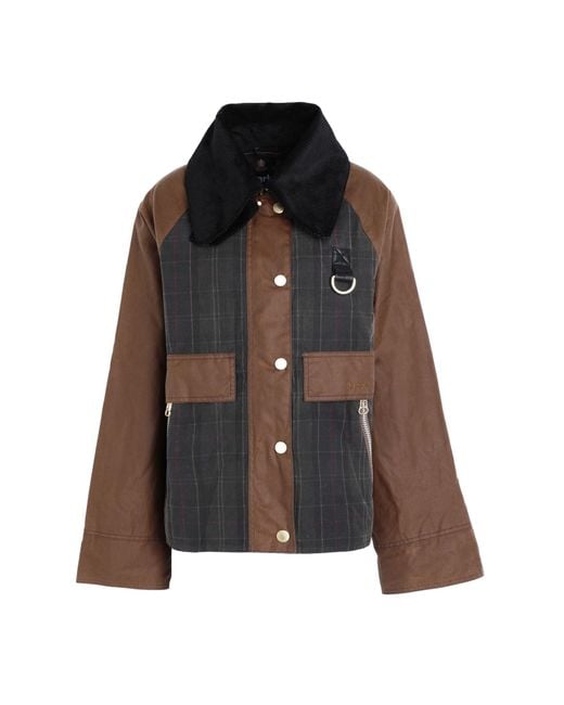 Barbour Brown Catton Spey Corduroy-trimmed Checked Waxed-cotton Jacket