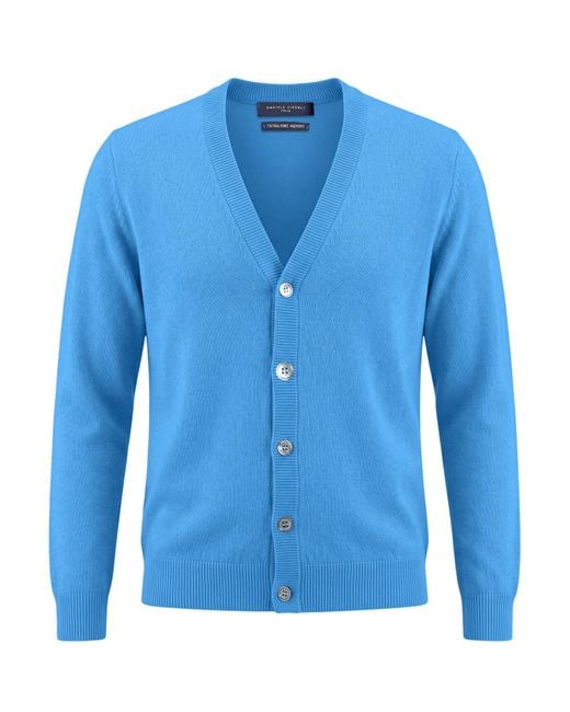 Daniele Fiesoli Blue Azure Cardigan Merino Wool for men