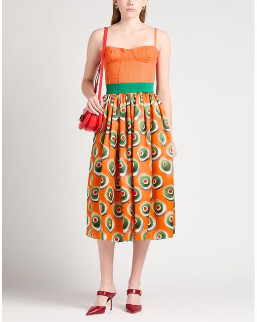 Dolce & Gabbana Orange Midi Skirt Silk