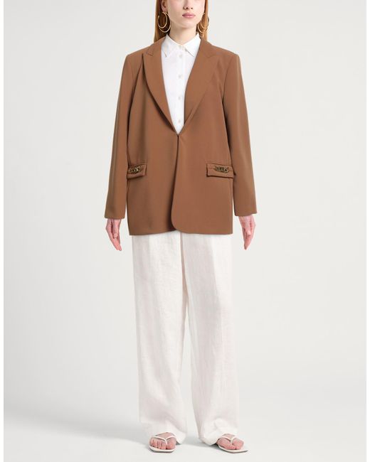 Twinset Brown Camel Blazer Polyester, Viscose, Elastane