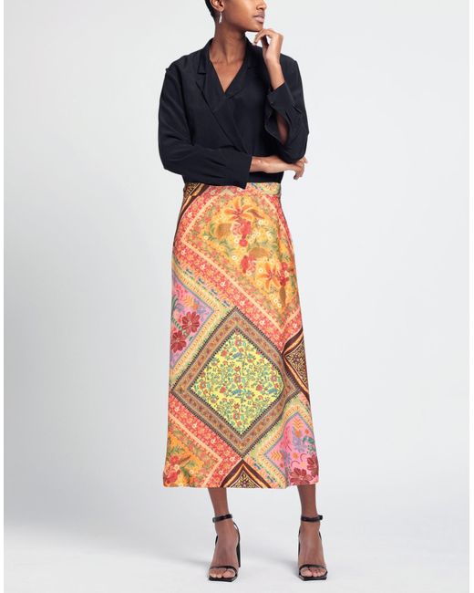 Farm Rio Red Midi Skirt Viscose