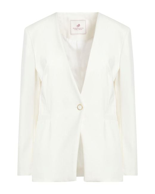 Compagnia Italiana White Blazer Cotton, Polyester, Rubber