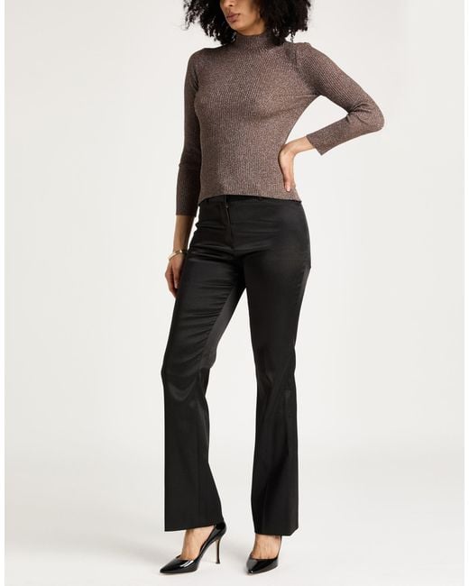 Marella Brown Monochrome Taupe Turtleneck Viscose, Polyamide, Metallic Fiber