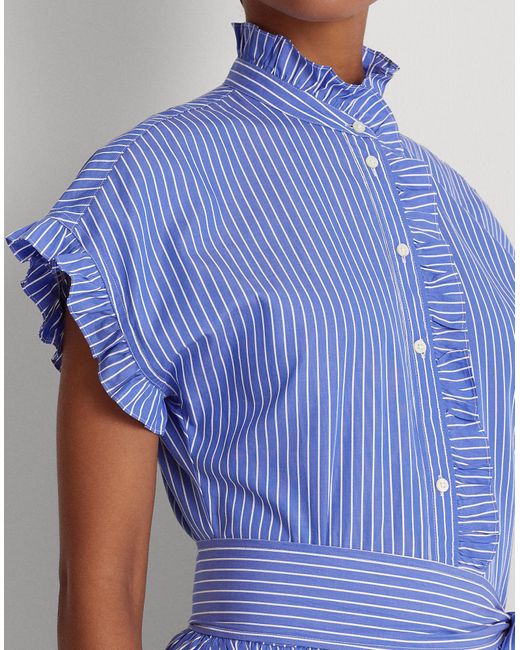 Lauren by Ralph Lauren Striped Cotton Broadcloth Shirtdress in Blue | Lyst