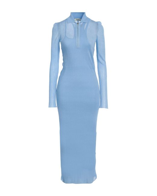 Fendi Blue Maxi Dress Silk, Polyamide
