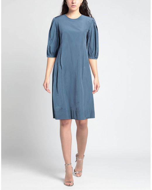 Max Mara Blue Slate Midi Dress Polyester, Cotton