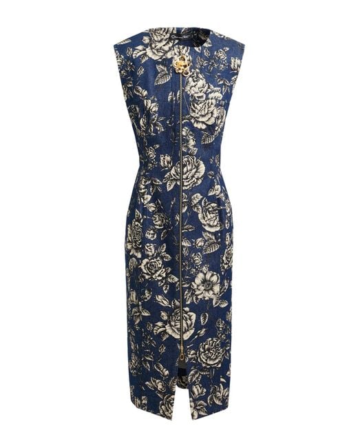 Oscar de la Renta Blue Midi Dress Cotton, Elastane