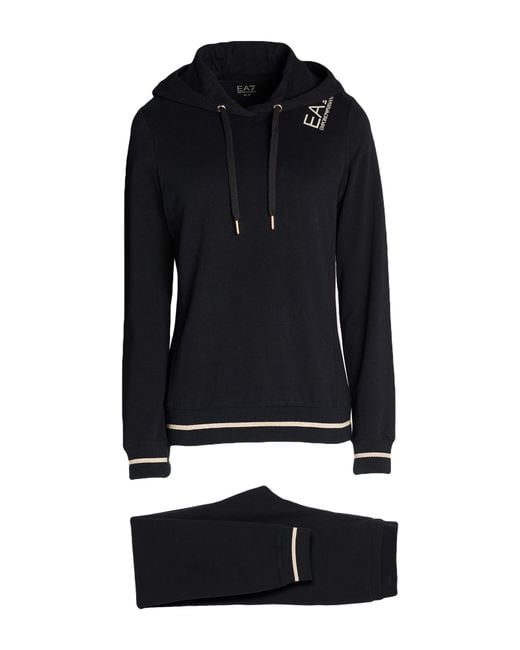 EA7 Black Tracksuit Cotton, Elastane, Metallic Fiber, Polyester