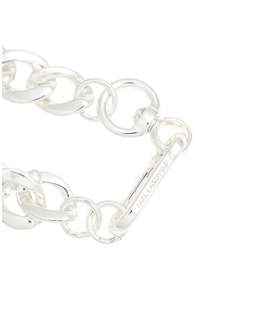 Karl Lagerfeld White K/Monogram Chain Pave Necklace -- Necklace Zinc Alloy, Brass, Glass