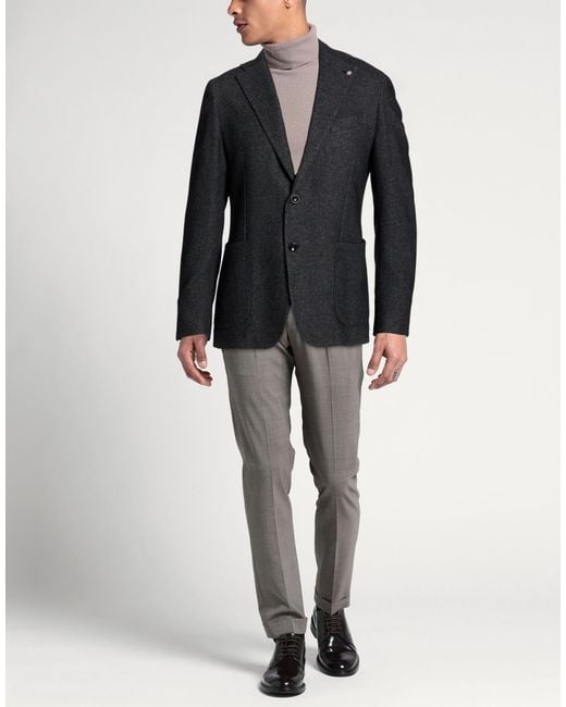 Bharnaba Black Charcoal Blazer Wool, Polyester for men