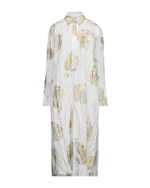 Lanvin White Midi Dress Cotton, Silk, Metal