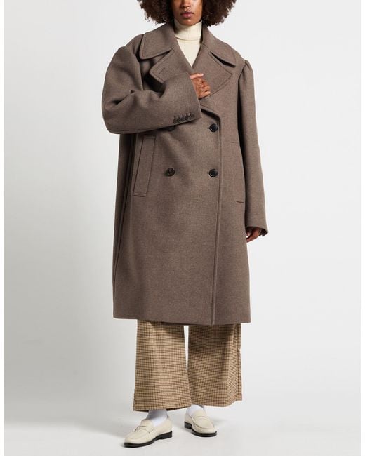 Dries Van Noten Brown Taupe Coat Wool, Polyamide