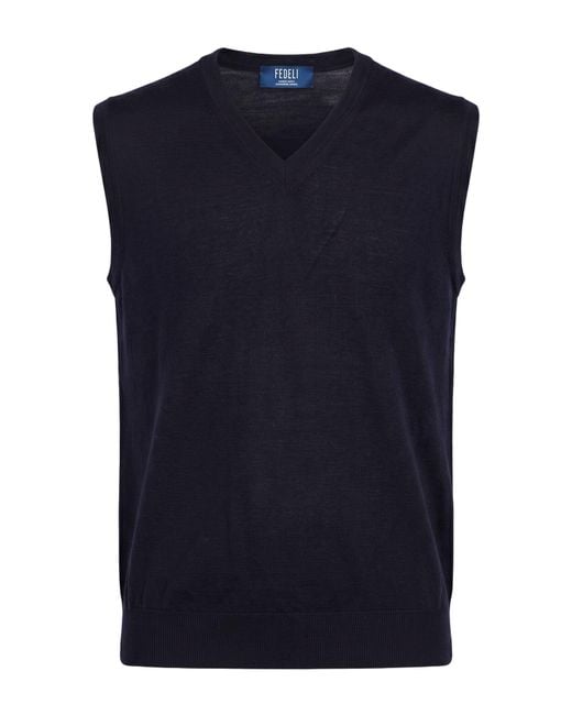 Fedeli Blue Sweater Virgin Wool for men