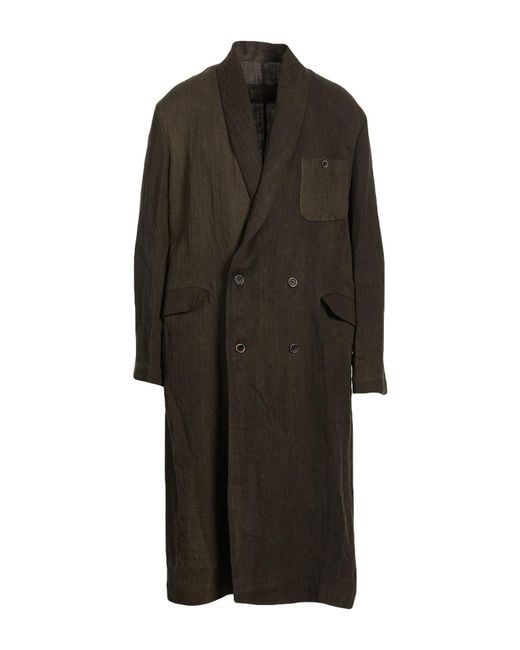 Uma Wang Black Overcoat & Trench Coat Linen for men