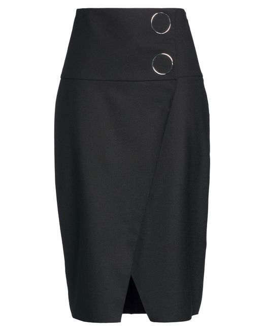 Patrizia Pepe Black Midi Skirt Polyester, Virgin Wool, Elastane