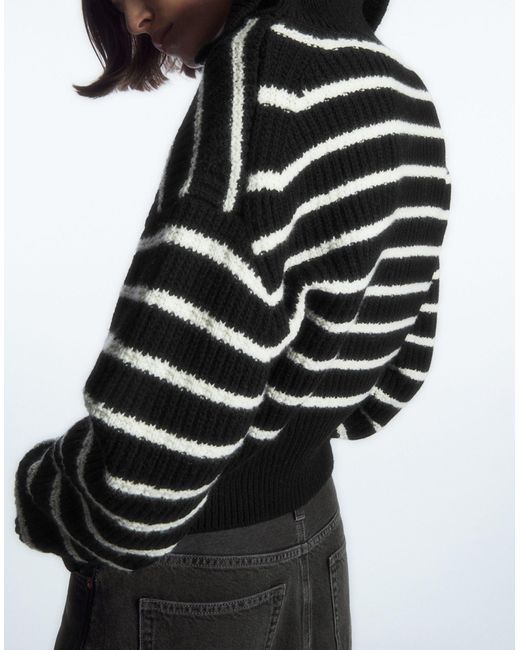 COS Black Half-zip Funnel-neck Wool Sweater