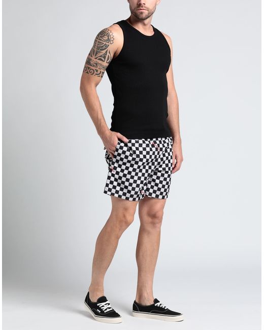 Palm Angels Black Damier-print Swim Shorts for men