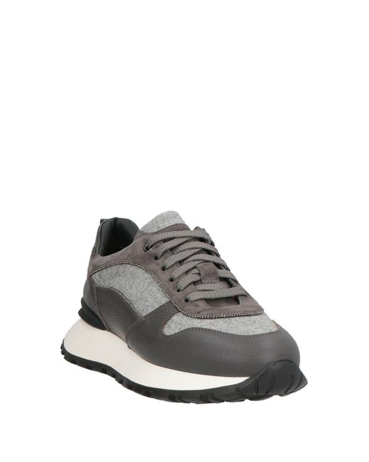 Doucal's Gray Sneakers Leather, Textile Fibers