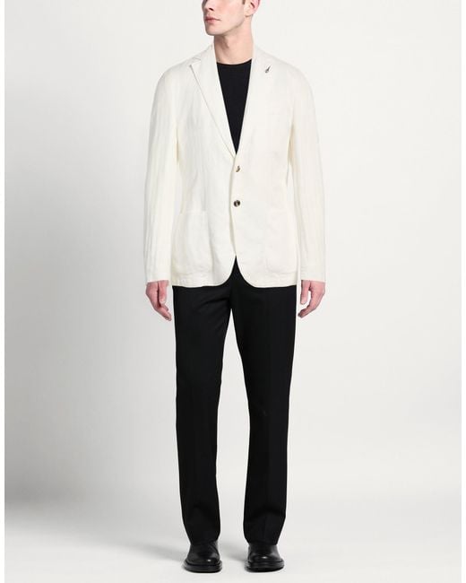 Paoloni White Blazer Tencel Lyocell, Linen, Cotton for men