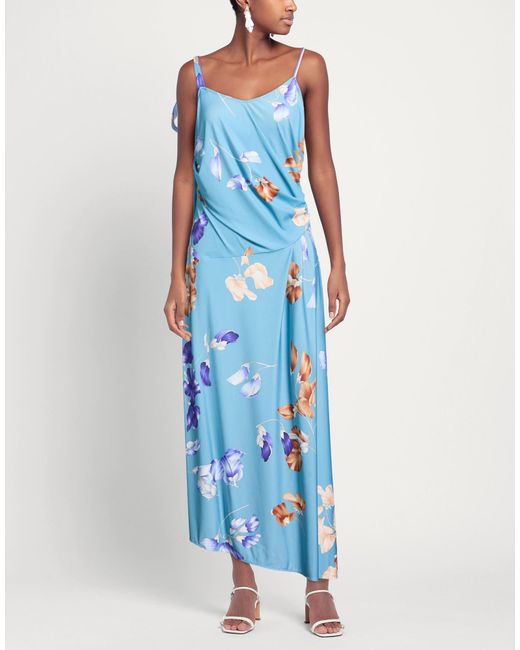 LEONARD Paris Blue Light Maxi Dress Polyamide