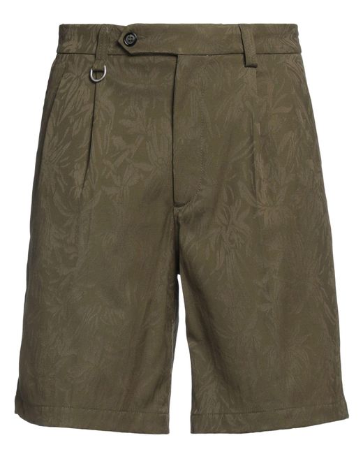 Paolo Pecora Green Military Shorts & Bermuda Shorts Polyester, Viscose, Cotton, Elastane for men