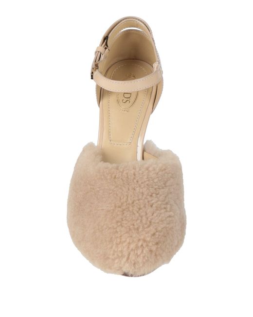 Tod's Natural Sand Pumps Shearling, Leather