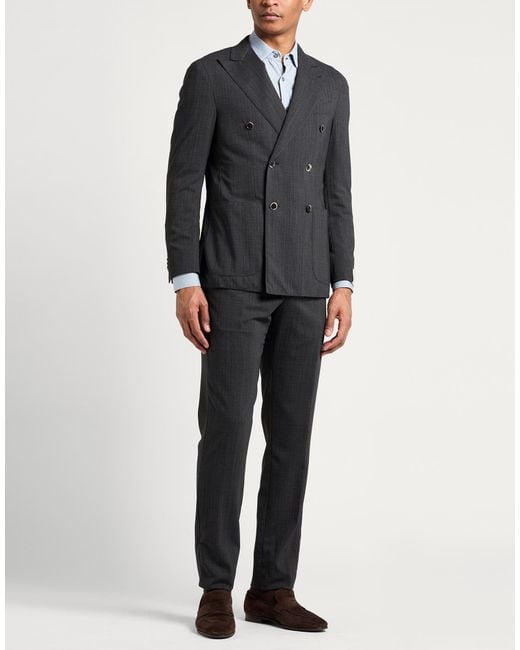 Caruso Black Charcoal Suit Wool for men