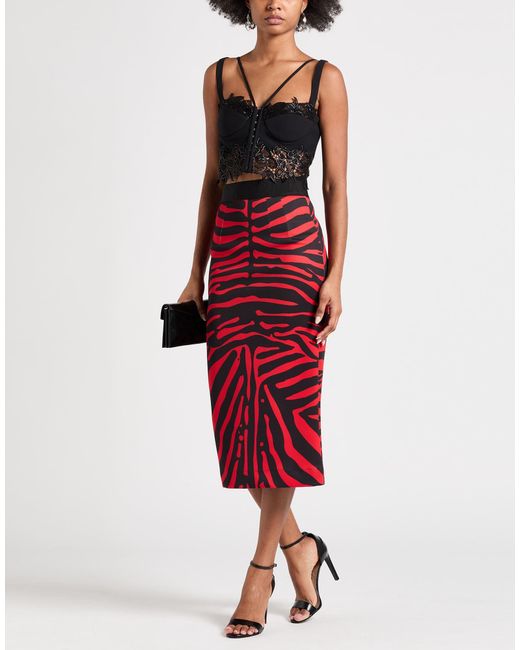 Dolce & Gabbana Red Midi Skirt Polyester, Elastane, Polyamide