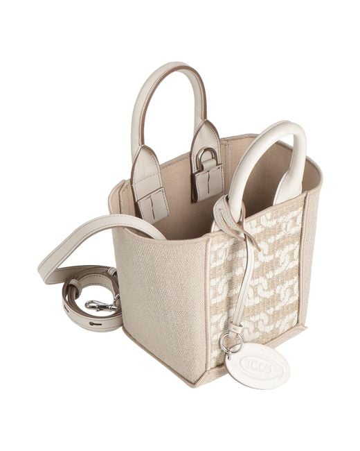 Tod's White Handbag Textile Fibers, Leather